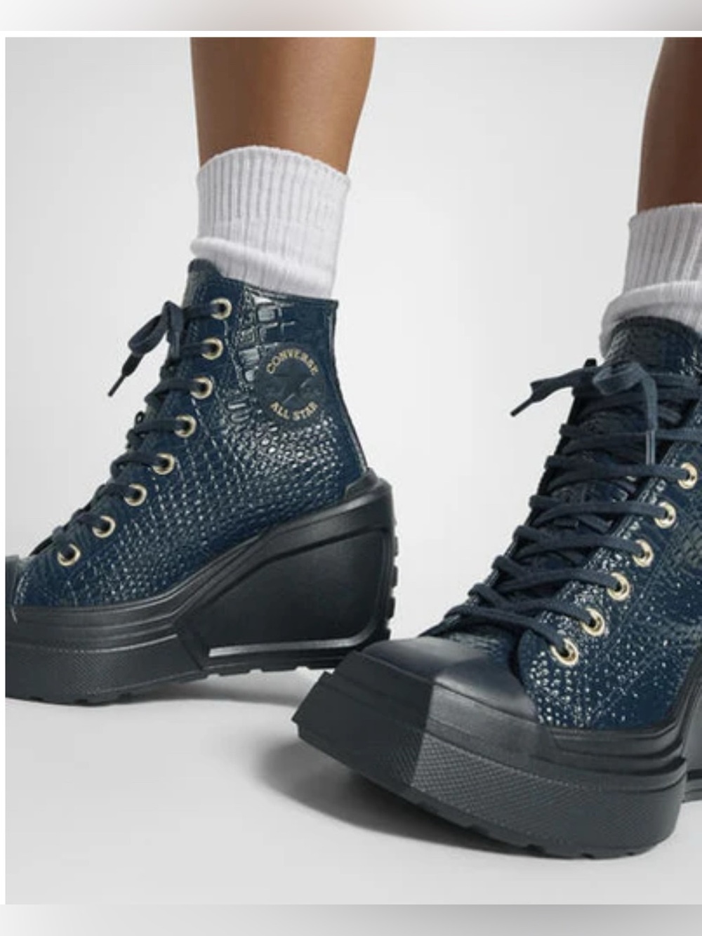 Converse A10037C Chuck 70 Hi Heel Snake Platform Womens Boots Navy US size 5.5